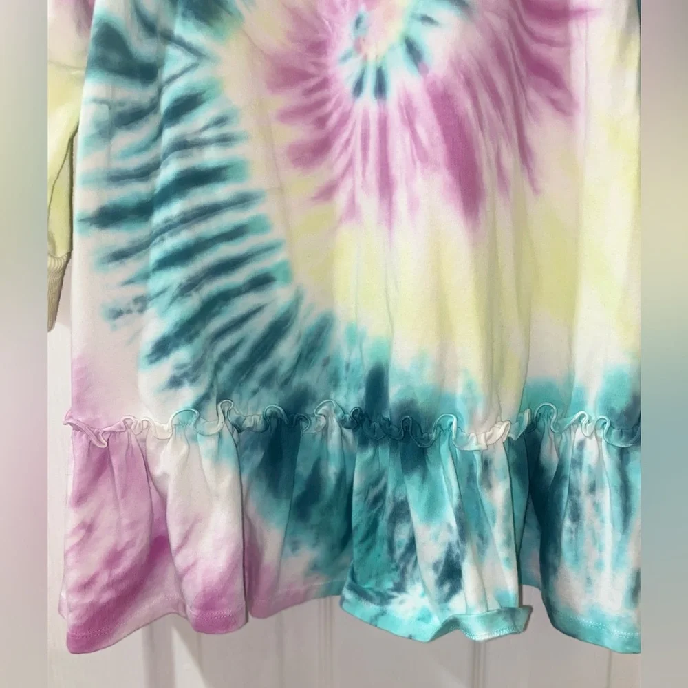 Justice Girls Tie Dye Ruffle Hem Long Sleeve Dress Size 10